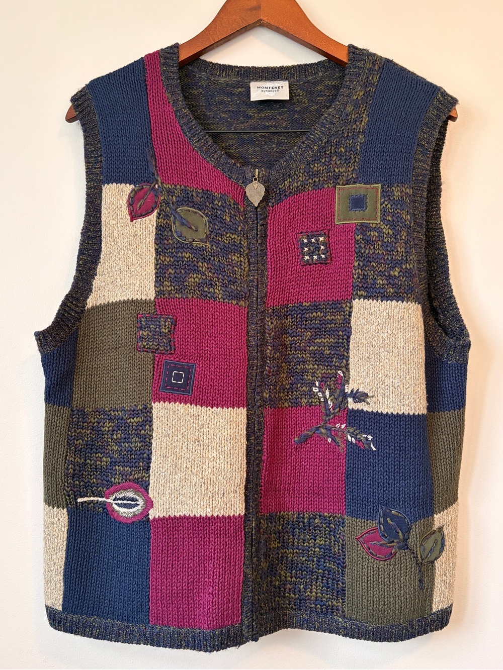 Monterey by Koret Vintage Patchwork Knit Sweater Vest Large L